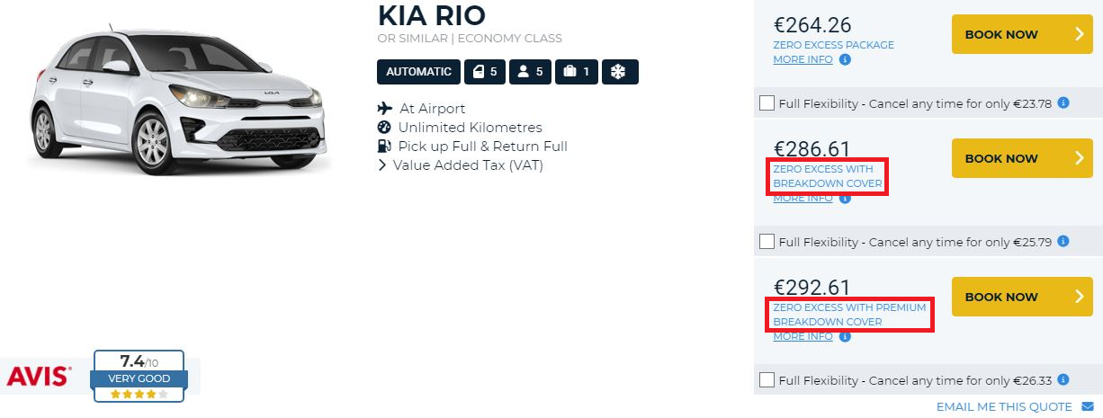 Zero Excess with Breakdown Cover